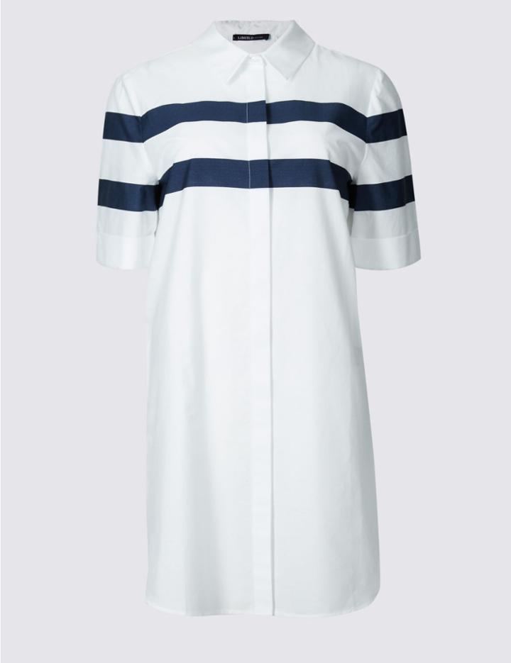 Marks & Spencer Pure Cotton Longline Striped Shirt White Mix