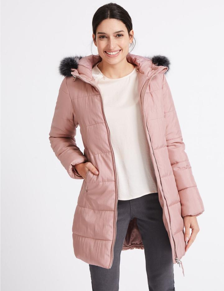 Marks & Spencer Metallic Waist Padded Coat With Stormwear&trade; Pink