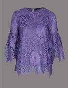 Marks & Spencer Lace Round Neck 3/4 Sleeve Blouse Dark Lilac