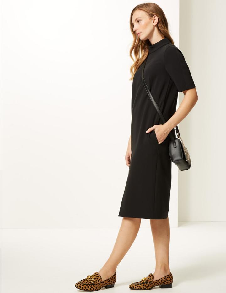 Marks & Spencer Heavy Crepe Half Sleeve Shift Dress Black