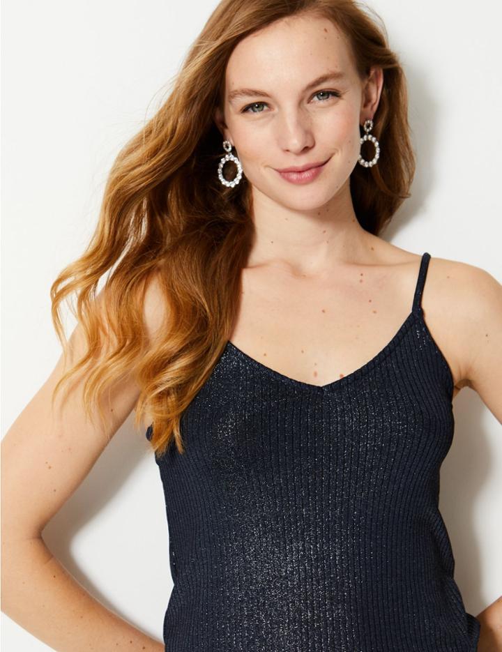 Marks & Spencer Sparkly Ribbed V-neck Vest Top Navy