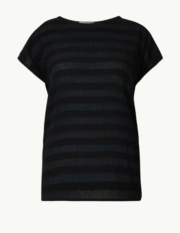 Marks & Spencer Striped Jersey Short Sleeve T-shirt Black