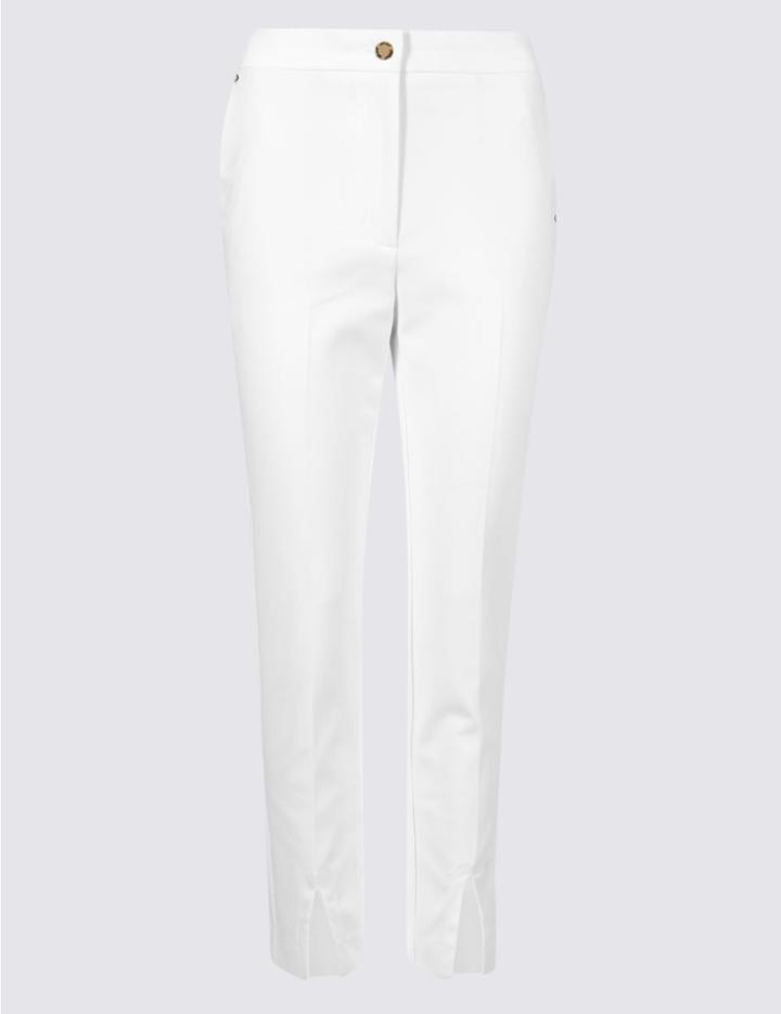 Marks & Spencer Cotton Blend Split Hem Roma Rise Trousers White