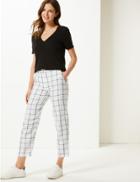 Marks & Spencer Pure Linen Checked Ankle Grazer Trousers Ivory Mix