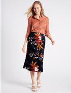Marks & Spencer Cotton Rich Floral Print Pencil Midi Skirt Multi