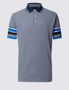 Marks & Spencer Pure Cotton Striped Polo Shirt Navy