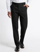 Marks & Spencer Tailored Fit Pure Wool Flat Front Trousers Dark Charcoal