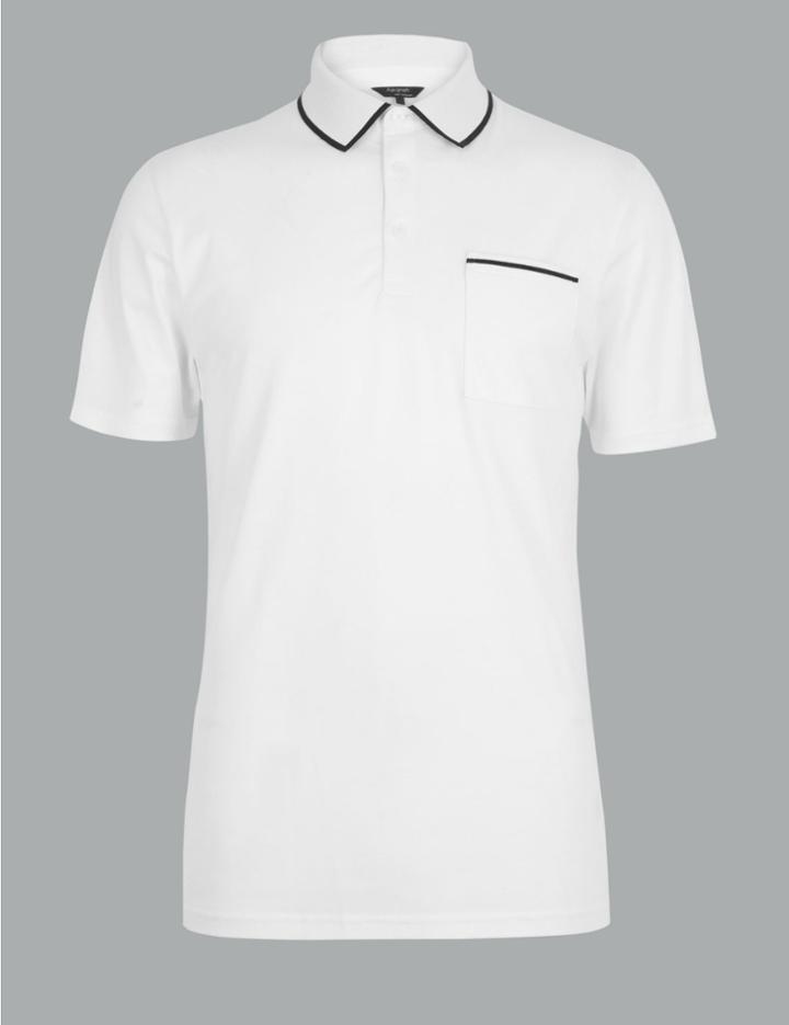 Marks & Spencer Supima Cotton Contrast Tipping Polo White