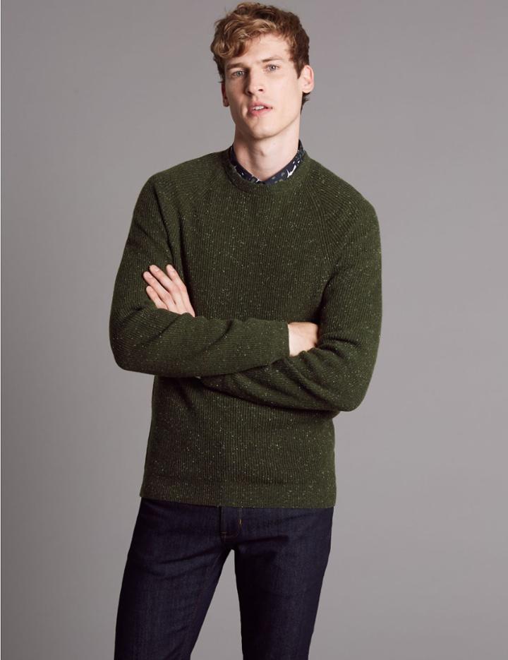 Marks & Spencer Merino Slim Fit Jumper With Cashmere Khaki
