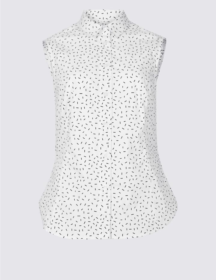 Marks & Spencer Cotton Rich Printed Shirt White Mix