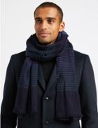 Marks & Spencer Striped Scarf With Wool Blue Mix