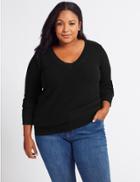 Marks & Spencer Curve Pure Cotton Textured V-neck Jumper Black