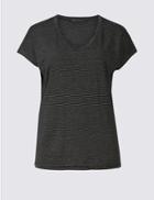 Marks & Spencer Striped V-neck Short Sleeve T-shirt Black