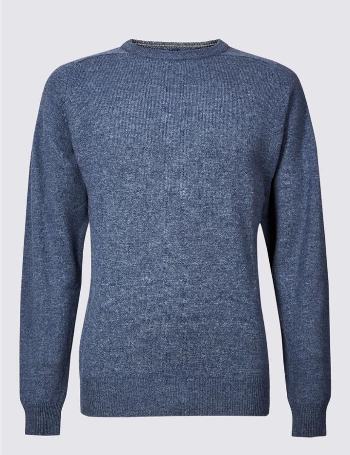 Marks & Spencer Pure Lambswool Crew Neck Jumper Medium Blue