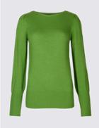 Marks & Spencer Petite Ribbed Bubble Sleeve Jumper Green