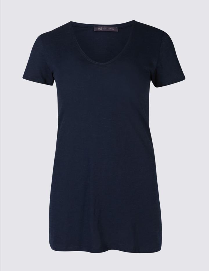 Marks & Spencer Pure Cotton V-neck Short Sleeve T-shirt Navy