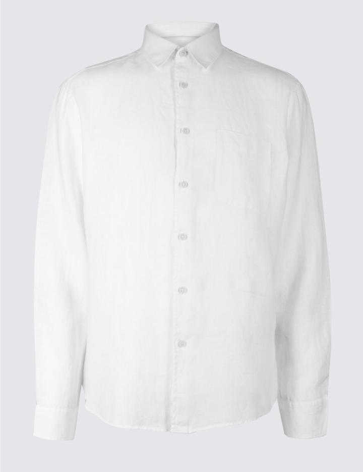 Marks & Spencer Easy Care Pure Linen Shirt With Pocket White