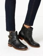 Marks & Spencer Cross Strap Block Heel Ankle Boots Black