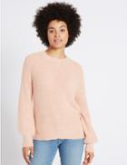 Marks & Spencer Ribbed Round Neck Jumper Soft Coral