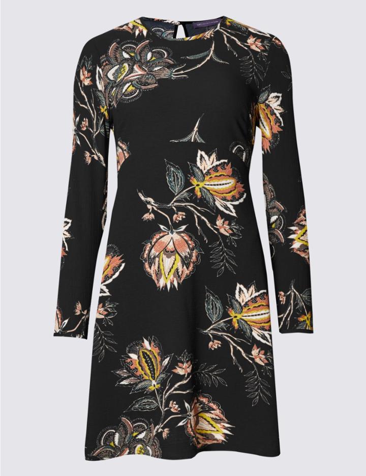 Marks & Spencer Floral Print Fit & Flare Dress Black Mix