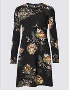 Marks & Spencer Floral Print Fit & Flare Dress Black Mix