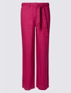 Marks & Spencer Petite Pure Linen Wide Leg Trousers Berry