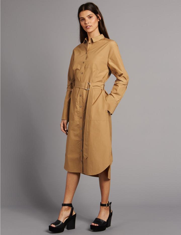 Marks & Spencer Pure Cotton Belted Long Sleeve Shirt Dress Stone