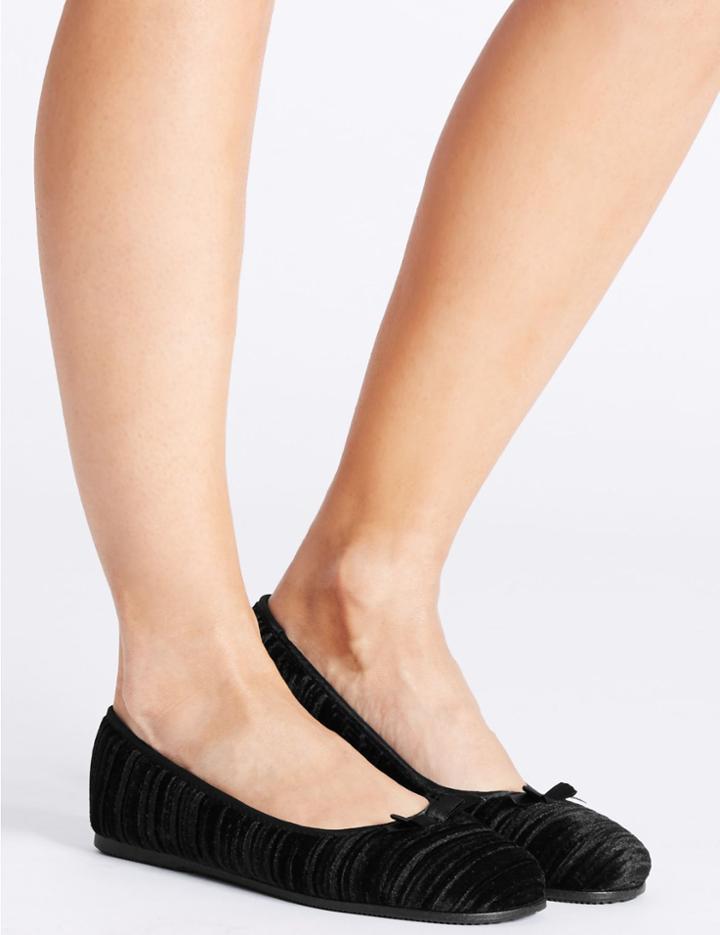 Marks & Spencer Striped & Embossed Ballerina Slippers Black