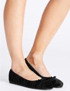 Marks & Spencer Striped & Embossed Ballerina Slippers Black