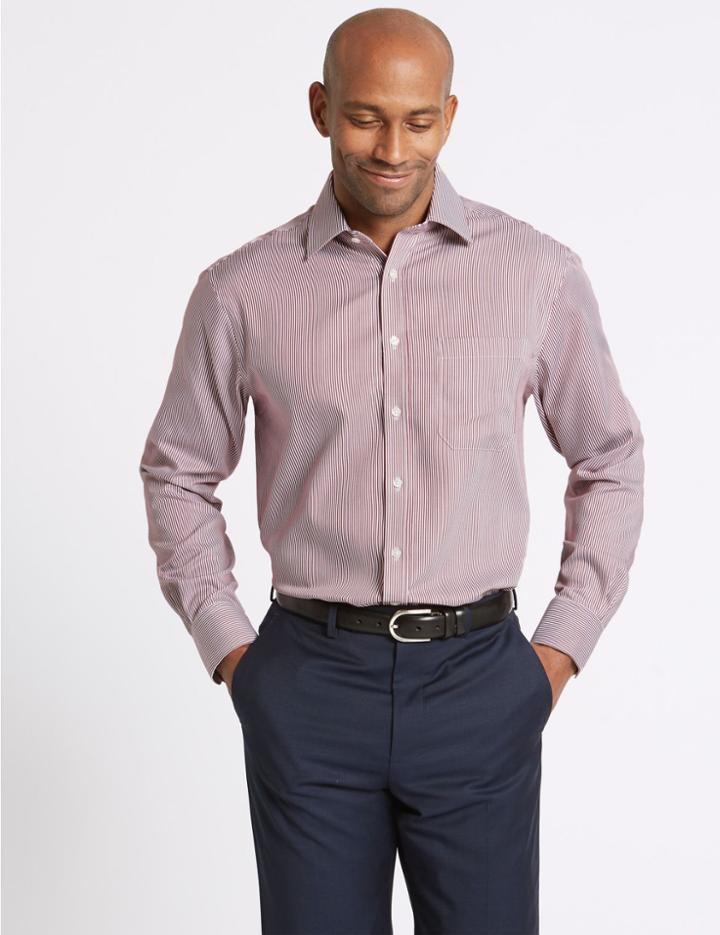 Marks & Spencer Pure Cotton Non-iron Regular Fit Shirt Cranberry