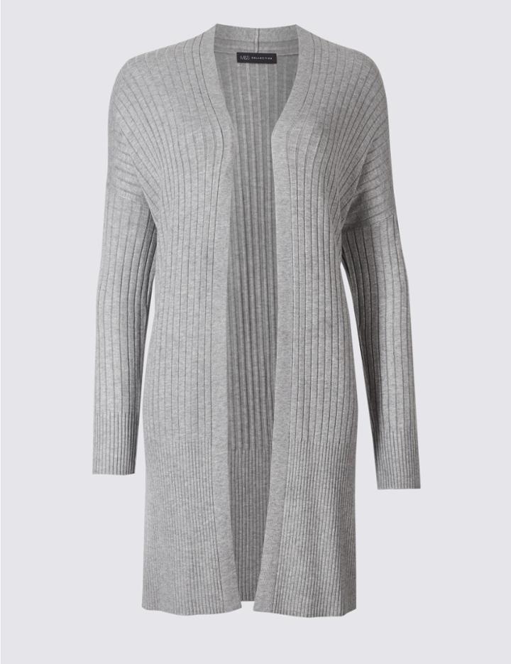 Marks & Spencer Open Front Long Sleeve Cardigan Grey Marl