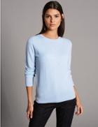 Marks & Spencer Pure Cashmere Ribbed Round Neck Jumper Chambray
