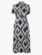 Marks & Spencer Printed Button Detailed Midi Shirt Dress Navy Mix