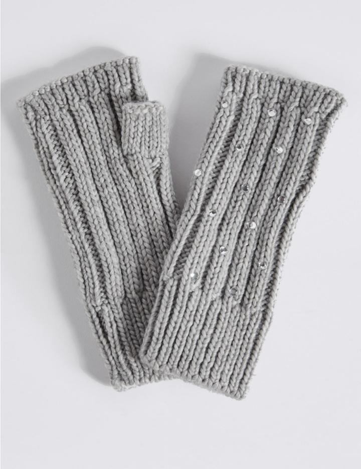Marks & Spencer Diamant Cable Knit Gloves Grey