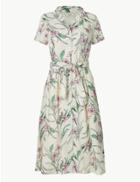 Marks & Spencer Pure Cotton Floral Print Shirt Midi Dress Mint Mix