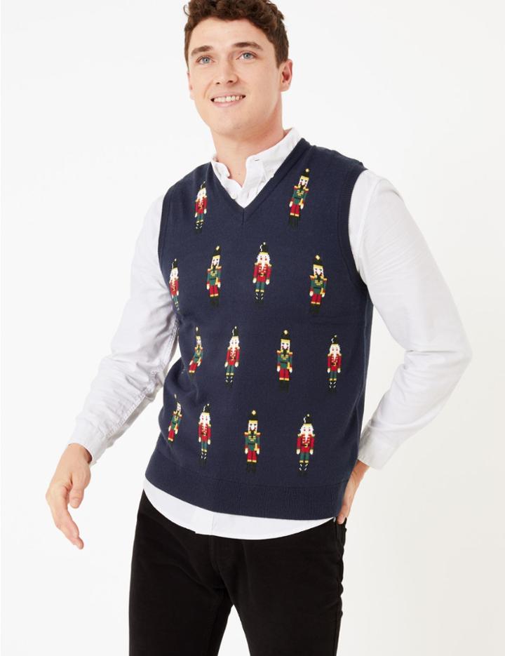 Marks & Spencer Nutcracker Tank Jumper Navy