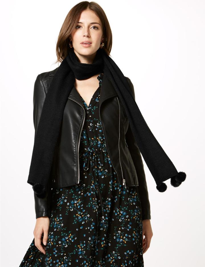 Marks & Spencer Textured Pom-pom Scarf Black
