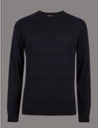 Marks & Spencer Cotton Blend Striped Slim Fit Jumper Navy Mix