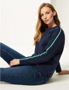 Marks & Spencer Cotton Rich Side Stripe Sweatshirt Navy
