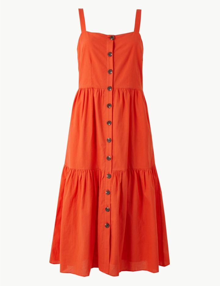 Marks & Spencer Pure Cotton Button Detailed Midi Slip Dress Mango