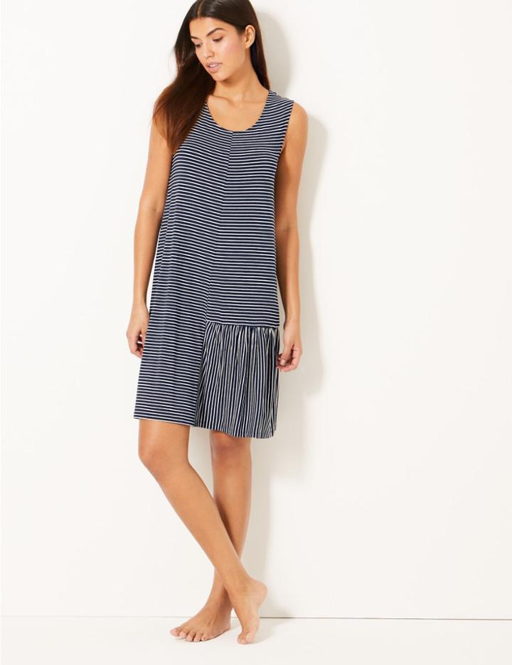 Marks & Spencer Striped Jersey Beach Dress Navy Mix