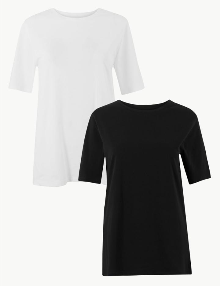 Marks & Spencer 2 Pack Pure Cotton Short Sleeve T-shirt Black/white