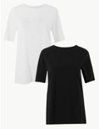 Marks & Spencer 2 Pack Pure Cotton Short Sleeve T-shirt Black/white