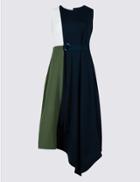 Marks & Spencer Colour Block Wrap Midi Dress Green Mix