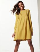 Marks & Spencer Embroidered Long Sleeve Relaxed Mini Dress Ochre