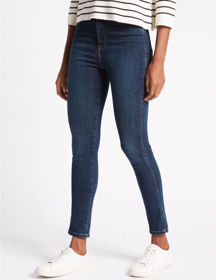 Marks & Spencer High Waisted Skinny Leg Jeans Dark Indigo