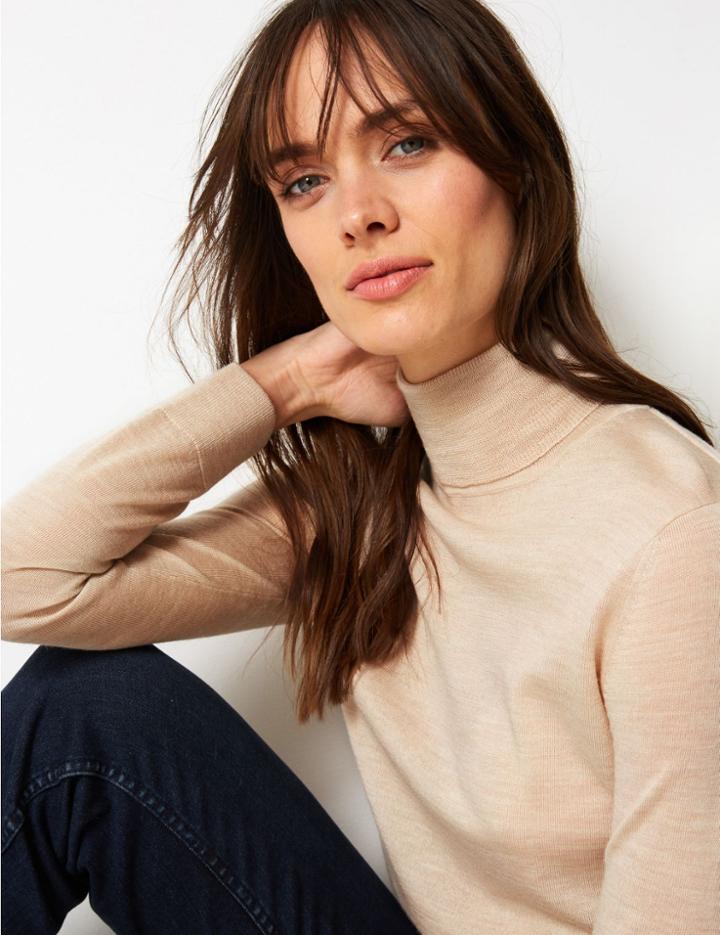 Marks & Spencer Pure Merino Wool Roll Neck Jumper Oatmeal