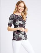 Marks & Spencer Pure Cotton Floral Print Half Sleeve T-shirt Navy Mix