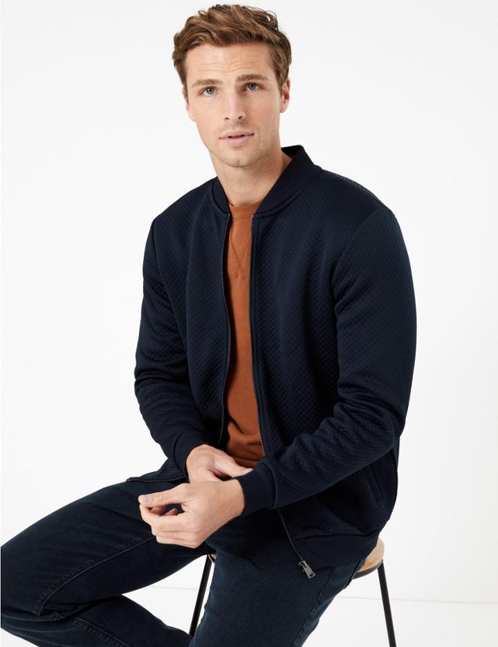 Marks & Spencer Jacquard Baseball Jacket Navy