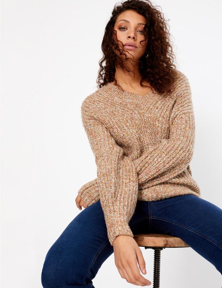 Marks & Spencer Textured V Neck Relaxed Fit Jumper Multi